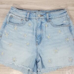 American Eagle Embroidered Daisy Floral Jean Mom Denim‎ Shorts Women's Size 0